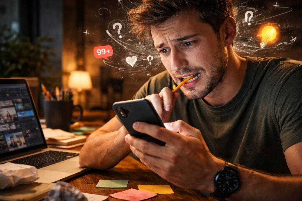 homem apreensivo porque está sem ideias 