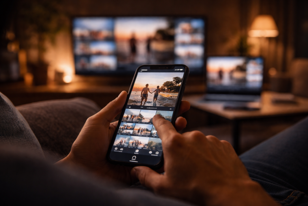 Pessoa scrollando feed rede social