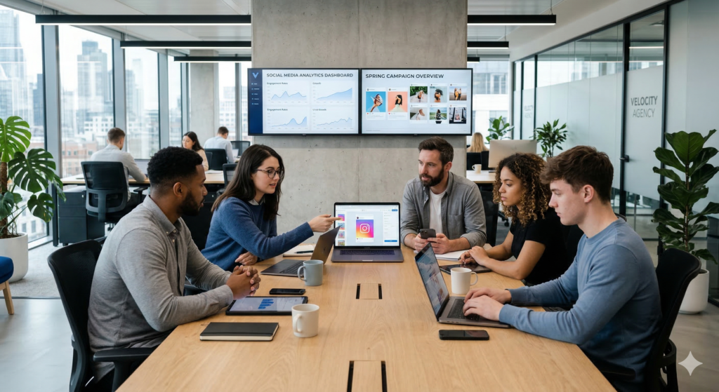 reunião em equipe sobre instagram