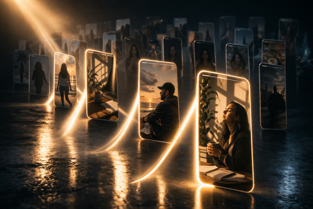 Conteúdos nos Stories recebendo atenção seletiva do público, representando funcionamento do algoritmo do Instagram