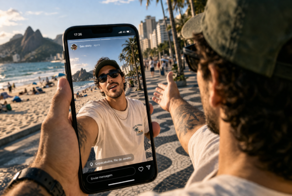 homem tirando selfie e postando nos stories em copacabana