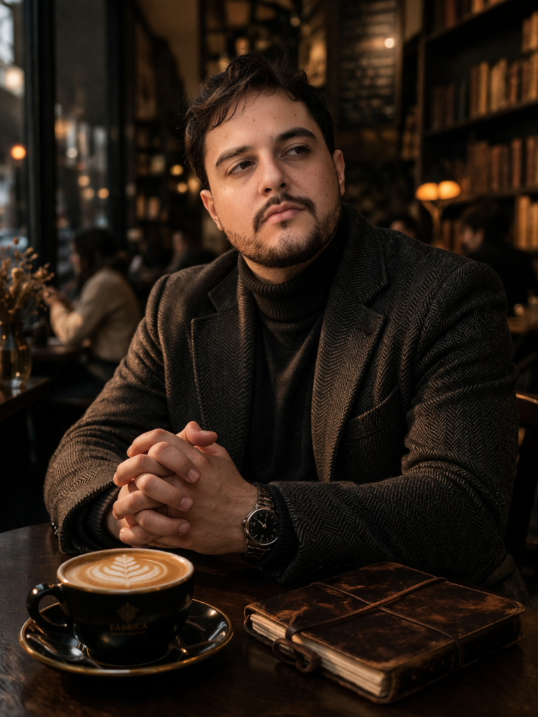 Foto de IA homem elegante na cafeteria 