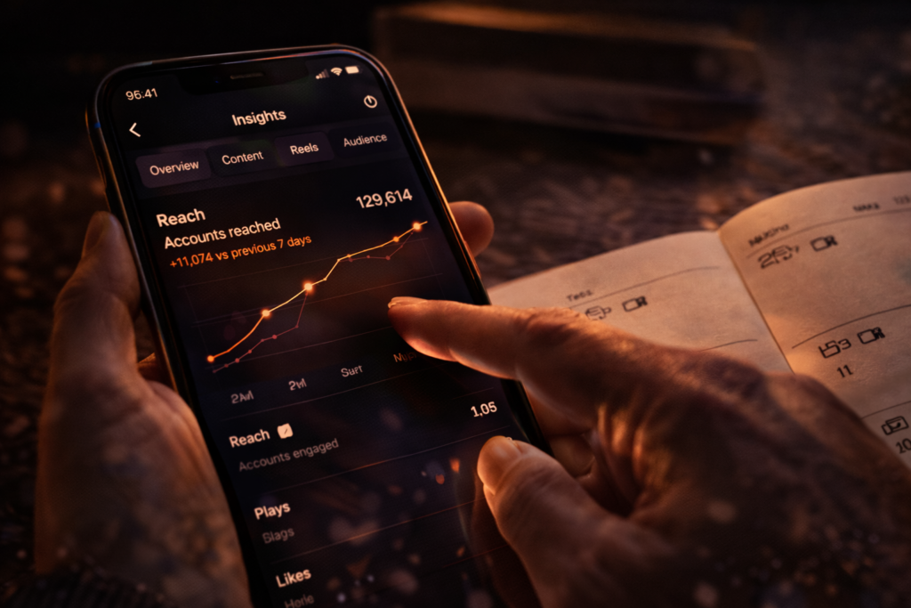 Tela do Instagram Insights mostrando crescimento de alcance de Reels representando por que a frequência de postagem de Reels impacta diretamente o crescimento da conta