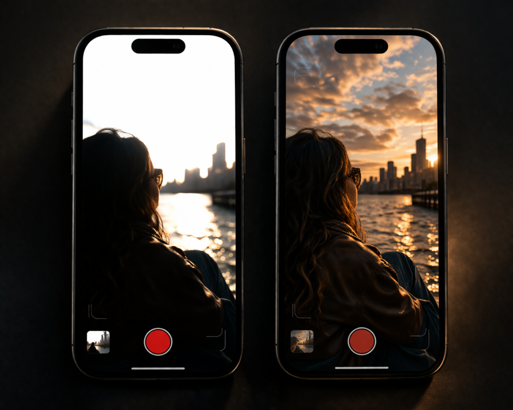 Comparação entre vídeo com HDR mal configurado e vídeo com exposição equilibrada gravado no iPhone