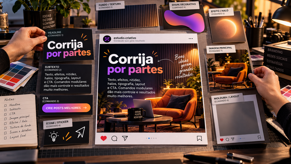 Ateliê de conservação de obras, mas a “obra” é uma peça digital impressa. Áreas que não podem mudar ficam cobertas por acetatos transparentes de proteção; apenas uma pequena região defeituosa está exposta para intervenção. Conceito visual de “proteja o que já está certo”. Sem pessoas.